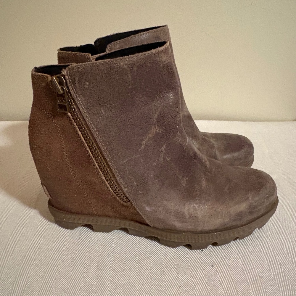 Sorel Joan of Arctic Wedge II Ankle Boots Waterproof Brown Suede Leather SZ 7